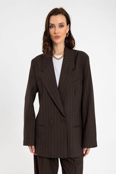 Antioch Brown Women's Striped Oversize Blazer Jacket Size: L