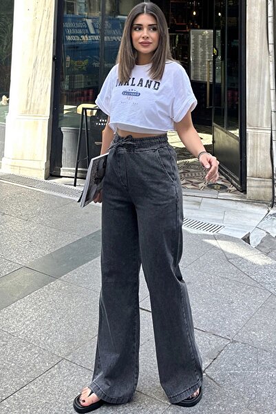 Juuuj Ženske crne elastične pantalone sa vezanjem, Sa džepovima , Široke noga...