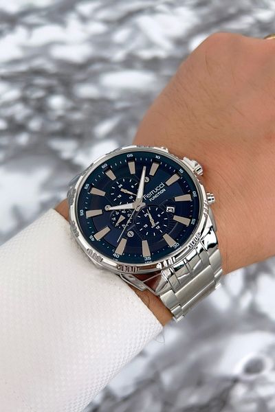 Ferrucci All Functions Active Men's Wristwatch Steel Strap Silver-blue Zmfer075