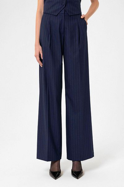 Antioch Navy Blue Women's High Waist Striped Trousers