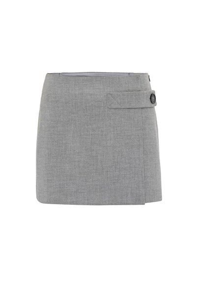 Antioch Light Gray Women's Button Detailed Mini Skirt