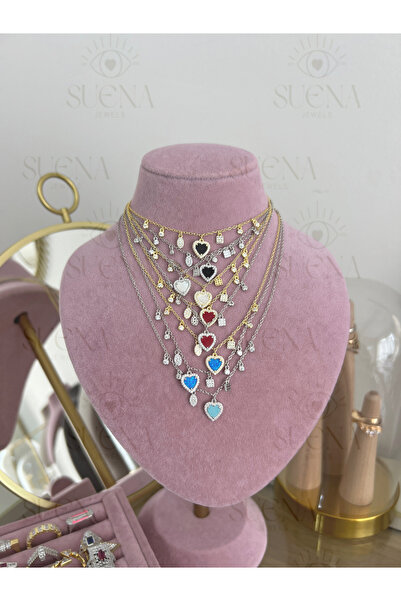 suena 925 Ayar Gümüş Sallantılı Kırmızı Gümüş Renk Kalp Kolye (6 NUMARA)