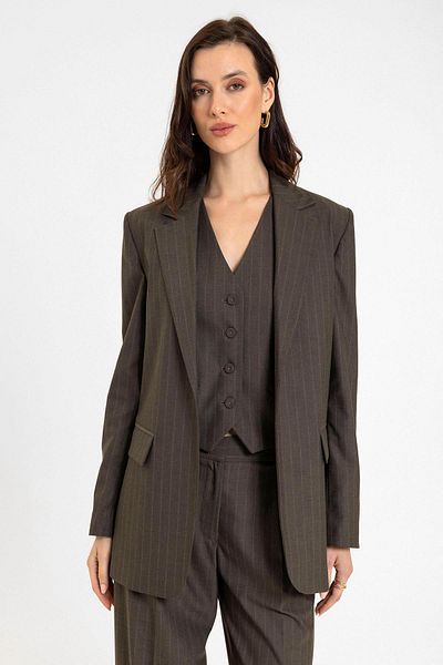 Antioch Coffee Women's Single Button Striped Blazer Jacket