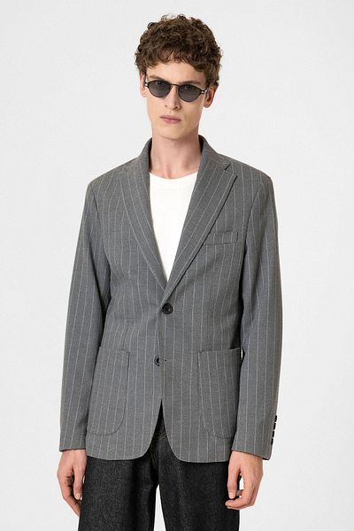 Antioch Gray Slim Fit Striped Men's Blazer Jacket