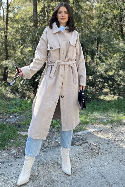 Juuuj Women's Mink Long Sleeve, Double Pocket, Oval Cut the Skirt, Belt, Cash...