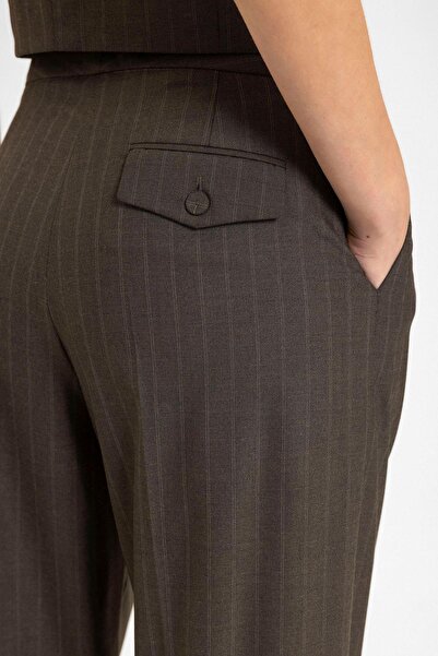 Antioch Brown Women's High Waist Striped Trousers