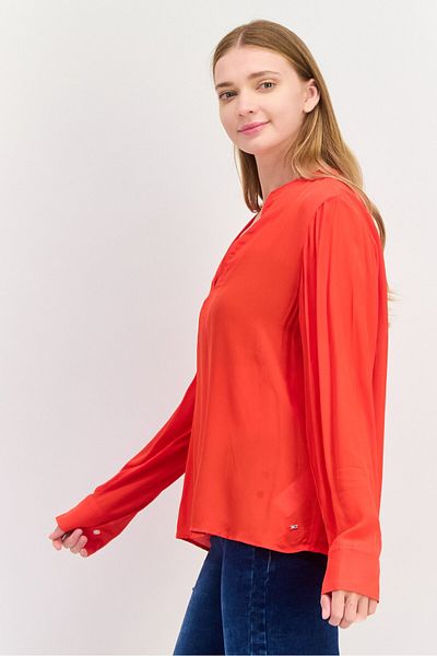 Tommy Hilfiger Women V-neck Long Sleeves Plain Blouse, Red