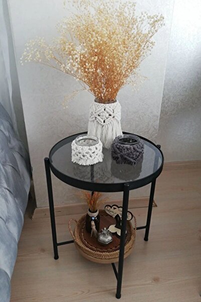 Evnalia Nordic Yan Sehpa Temperli Cam 40 cm Demonte Çizilmez Kırılmaz Metal Ç...