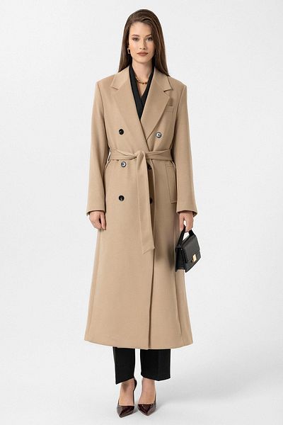 Antioch Beige Women's Belted Double Breasted Coat