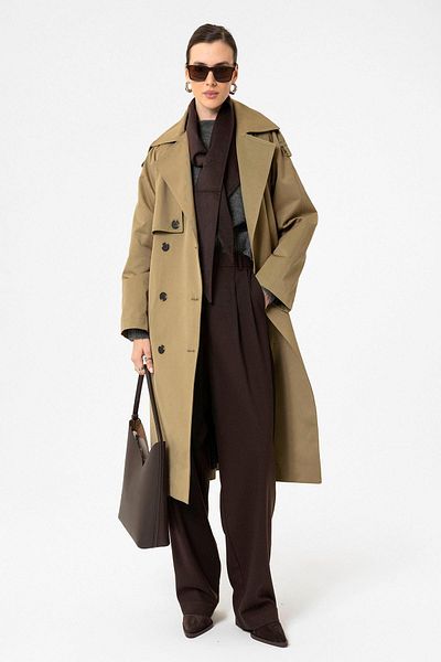 Antioch Khaki Women's Long Trench Coat with Belt