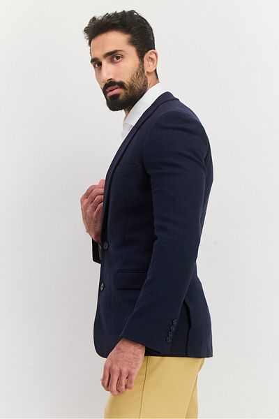 Asos Design Men Regular Fit Textured Semi-formal Blazer, Navy Blue