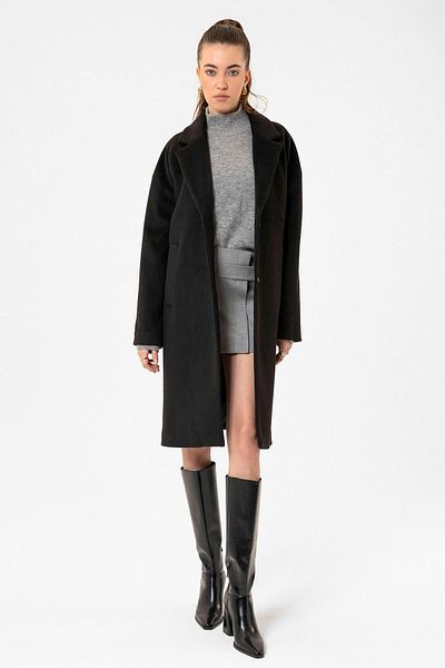 Antioch Black Women's Wool Blended Textured Coat