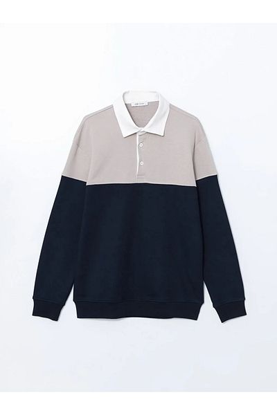 LC Waikiki Lcw Vision Navy Blue Polo Neck Long Sleeve Color-Blocking Men's Sweatshirt