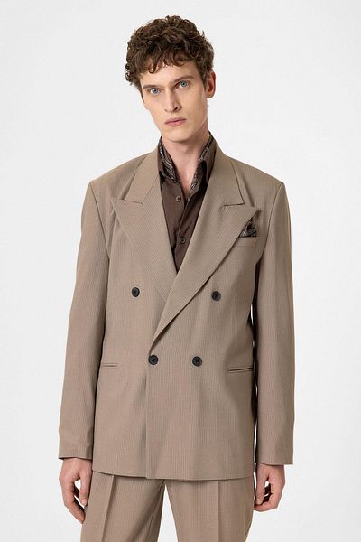 Antioch Mink Casual Double Breasted Striped Men's Blazer Jacket