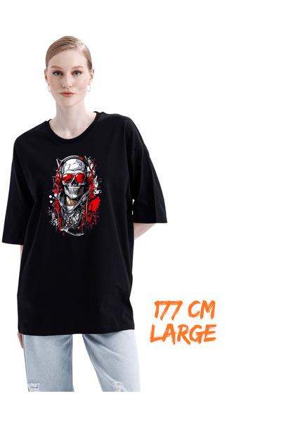 pxm Digital Printing Dtf 100% Cotton Oversize T-Shirt Red Skull Themed
