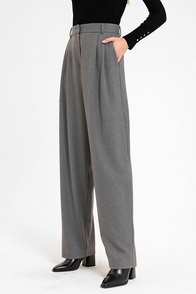 Antioch Gray Women's High Waist Collet Detailed Straight Fit Trousers