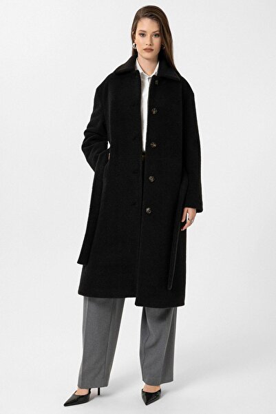 Antioch Black Women's Belted Soft Textured Coat