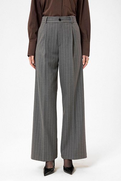 Antioch Gray Women's High Waist Pleated Striped Pants