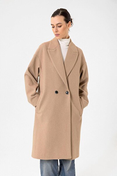 Antioch Beige Women's Double Breasted Oversize Coat