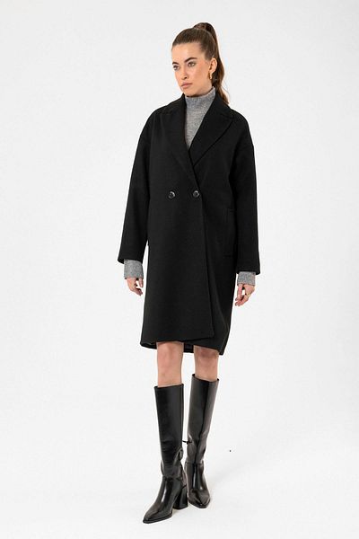 Antioch Black Women's Double Breasted Oversize Coat