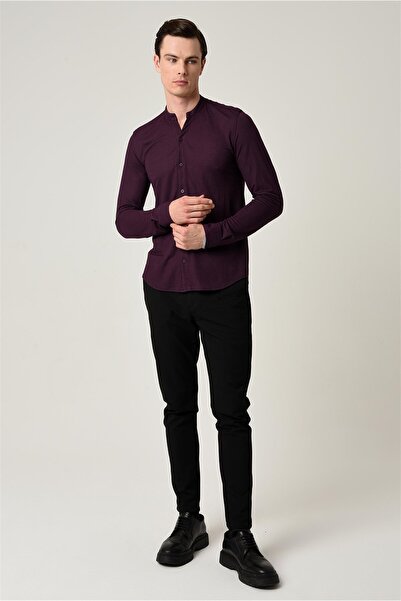 S13 Store Erkek Hakim Yaka Uzun Kollu Slim Fit Gömlek