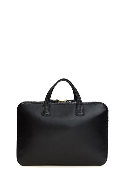 GÖN حقيبة لابتوب وحقيبة مستندات سوداء مصنوعة يدويًا للجنسين