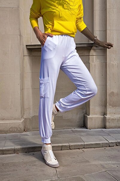 NEW LAVİVA Білі штани з деталями, еластичні штанини, спортивні штани