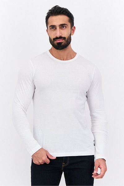 French Connection Men Crew Neck Long Sleeves Brand Logo T-shirt, White