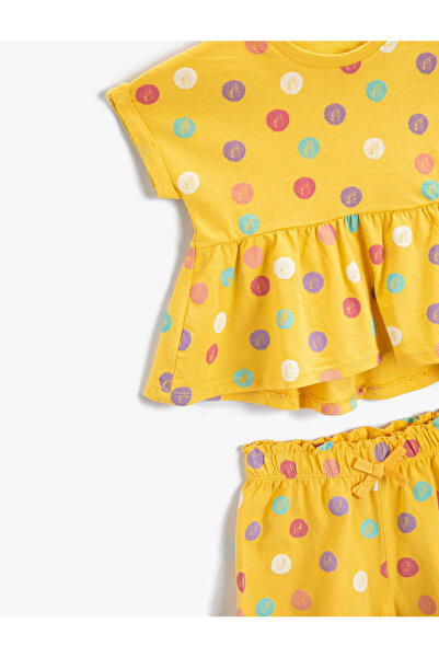 Koton Puantiye Baskılı Fırfırlı Tişört Şort Set Pamuklu