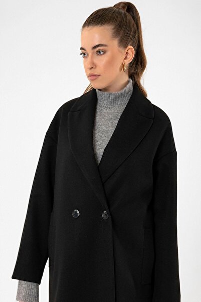 Antioch Black Women's Double Breasted Oversize Coat