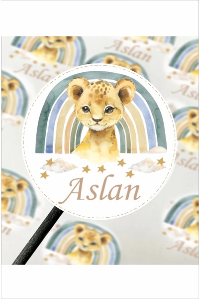 Grafikup Aslan Bebek Etiketi  - Doğum Günü Etiket 4x4 cm 96 adet