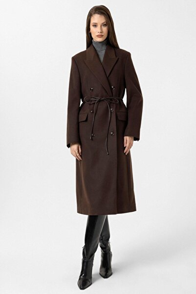 Antioch Brown Women's Belted Double Breasted Coat