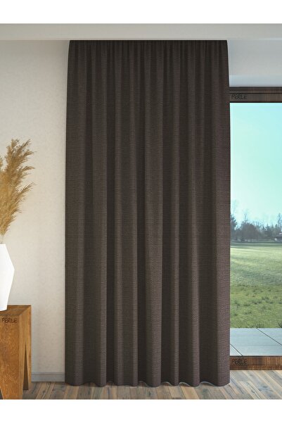 Perle Anthracite Linen Textured Background Curtain - Extraphore Drawstring