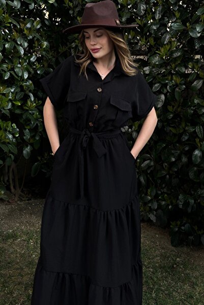 Juuuj Mânecă scurtă neagră, țesătură Airobin, jumătate de plăcuță, curea/cenă...