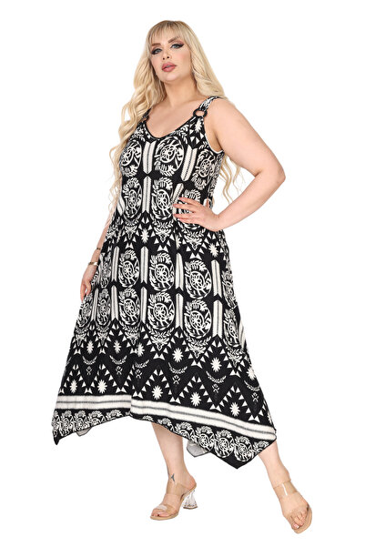 MELSAY Γυναικείο φόρεμα με λουράκι V λαιμόκοψη Λευκό ρετρό σχέδιο σε μεγάλο μέγεθος