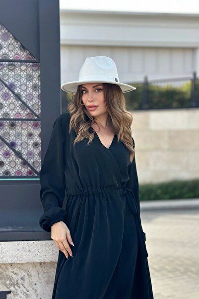 Juuuj Жіноча чорна сукня з кружевим коміром, розрізом, поясом на талії, еластичними манжетами, вільного крою, довга