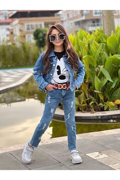 muzur kids Girls' Jeans / Jeans Jacket / Badi 3 Piece Set