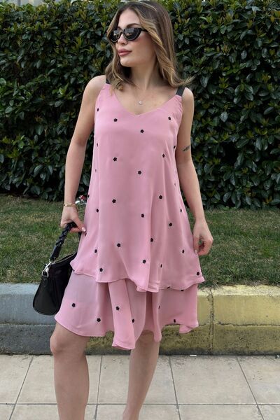 Juuuj Γυναικεία πούδρα σε γραμμή Α, δερμάτινο λουράκι και κέντημα με λουλούδι...