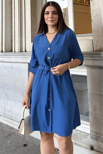 Juuuj Indigo μακρυμάνικο, βαθύ πουκάμισο γιακά δεμένο στη μέση με κουμπιά μπρ...