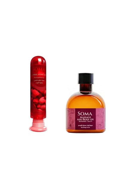 Soma Intimate Lubricant Raspberry Flavour 120ml with Romantic Touch Massage Oil 170ml