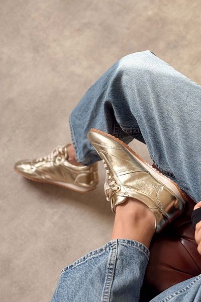 NİŞANTAŞI SHOES Dámská šněrovací sportovní obuv Helen Gold Metallic Flat Sole