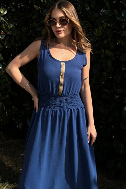 Juuuj Жіноча індіго сукня з поясом, бретельками, вільним кроєм, довга сукня Airobin