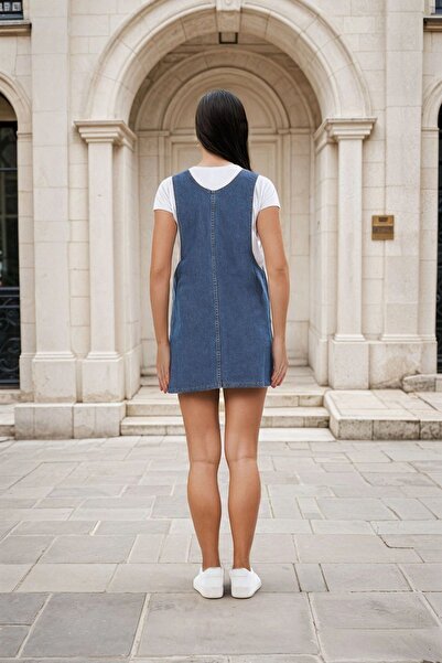 Juuuj Синій підвісний, з кишенями, короткий джинсовий комбінезон