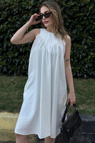 Genel Markalar Kadın Beyaz Kalın Askılı, Cep Ve Plise Yaka Detaylı, A Kesim, ...