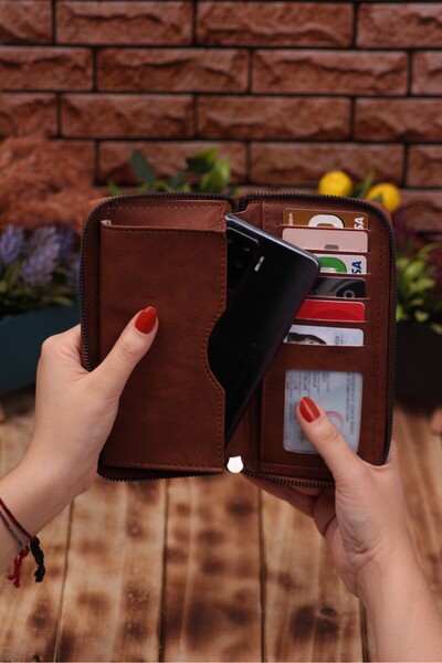 Ozka Leather Collection Dear Pack - Long Wallet with Phone Compartment, Card Holder Wallet with Automatic Mechanism