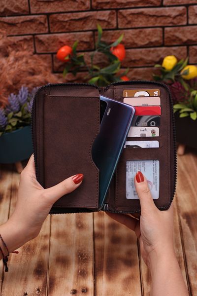 Ozka Leather Collection Dear Pack - Long Wallet with Phone Compartment, Card Holder Wallet with Automatic Mechanism