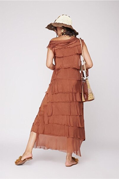 Bohem Stil Κανέλα Ιταλικό Μέγεθος 2 Λεπτό Μεταξωτό Φόρεμα