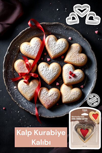 MUF HOME Kalpli 3 Boy Paslanmaz Çelik Kurabiye Kalıbı Sevgililer Günü Kurabiy...