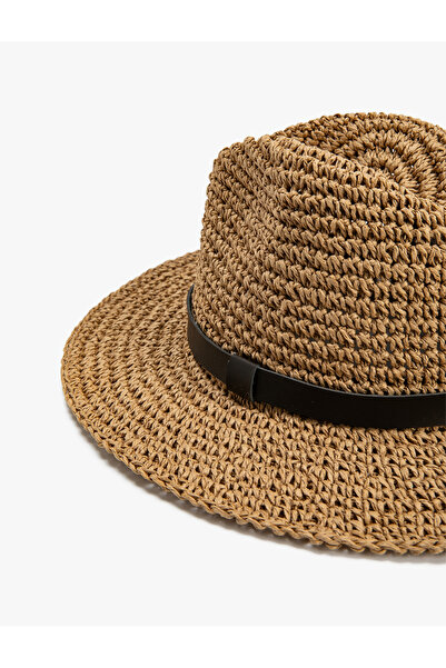 Koton Straw Fedora Hat with Tape Detail