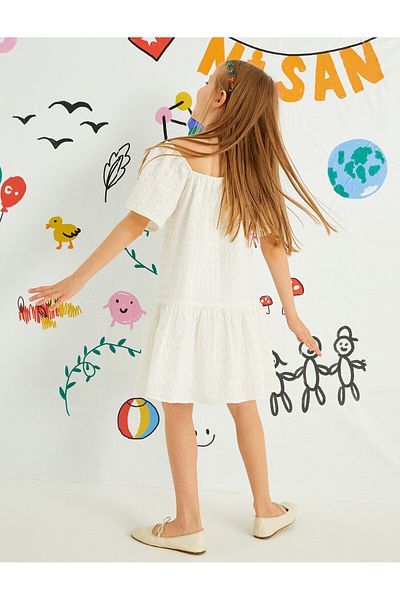 Koton Square Collar Flounced Frilly Cotton Dress